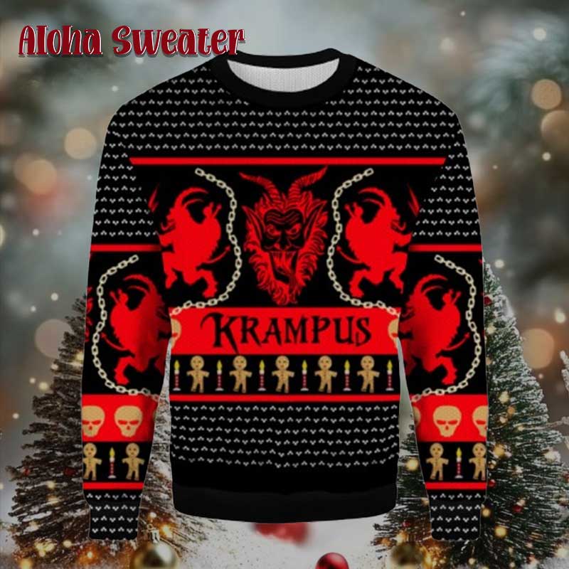 Krampus Face Pattern Ugly Christmas Sweater - Holiday Gift product image 3
