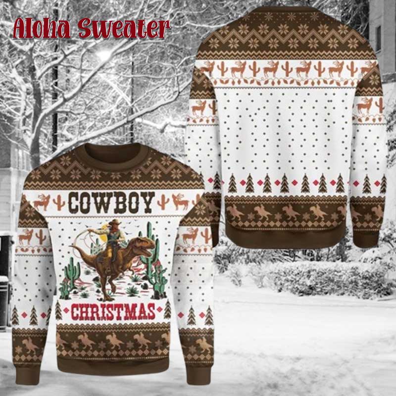 Dinosaur Western Xmas Cowboy Ugly Christmas Sweater - Holiday Gift product image