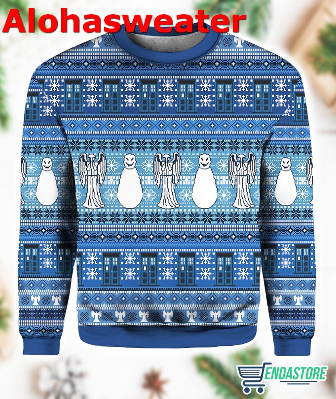 Doctor Who Tardis Angel Snowman Ugly Christmas Sweater - Holiday Gift product image