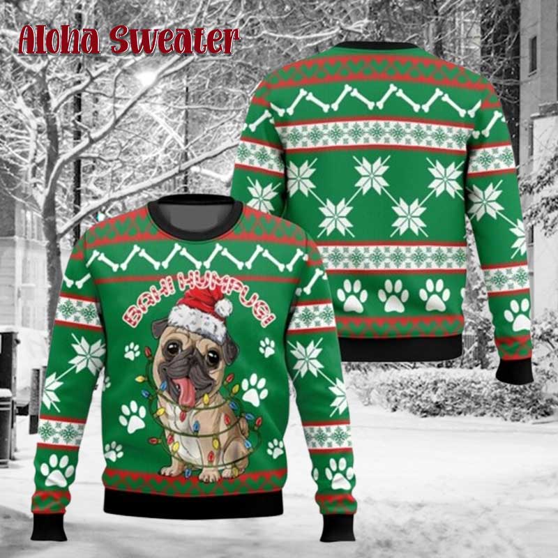 Dog Lover Paw Print Pug Ugly Christmas Sweater - Holiday Gift product image