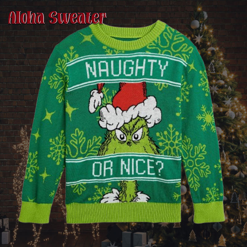 Grinch Wearing Santa Hat Big Design Ugly Christmas Sweater - Holiday Gift product image 5