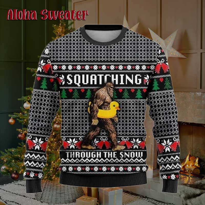 Christmas Tree Lights Bigfoot Ugly Christmas Sweater - Holiday Gift product image 2