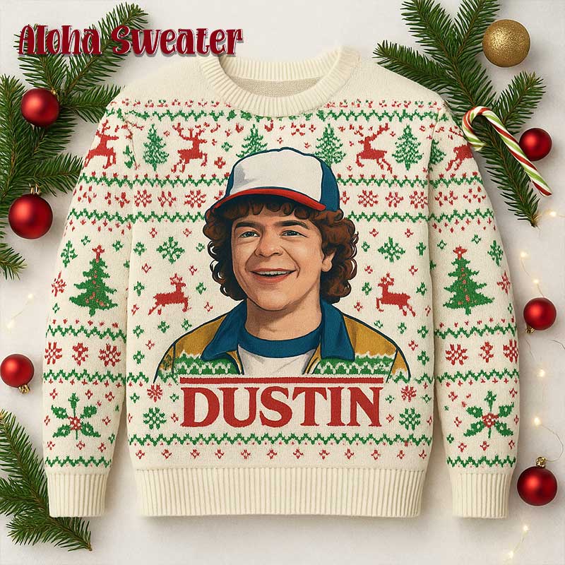 Dustin From Stranger Things Ugly Christmas Sweater - Holiday Gift product image