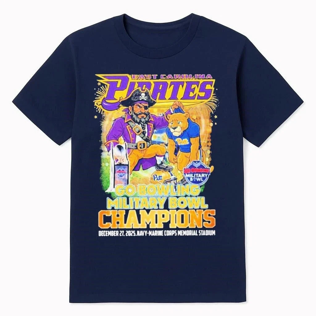East Carolina Pirates 2025 Go Bowling Military Bowl - Adult & Kids T-Shirts, Sweatshirts & Hoodies apparel design preview 1
