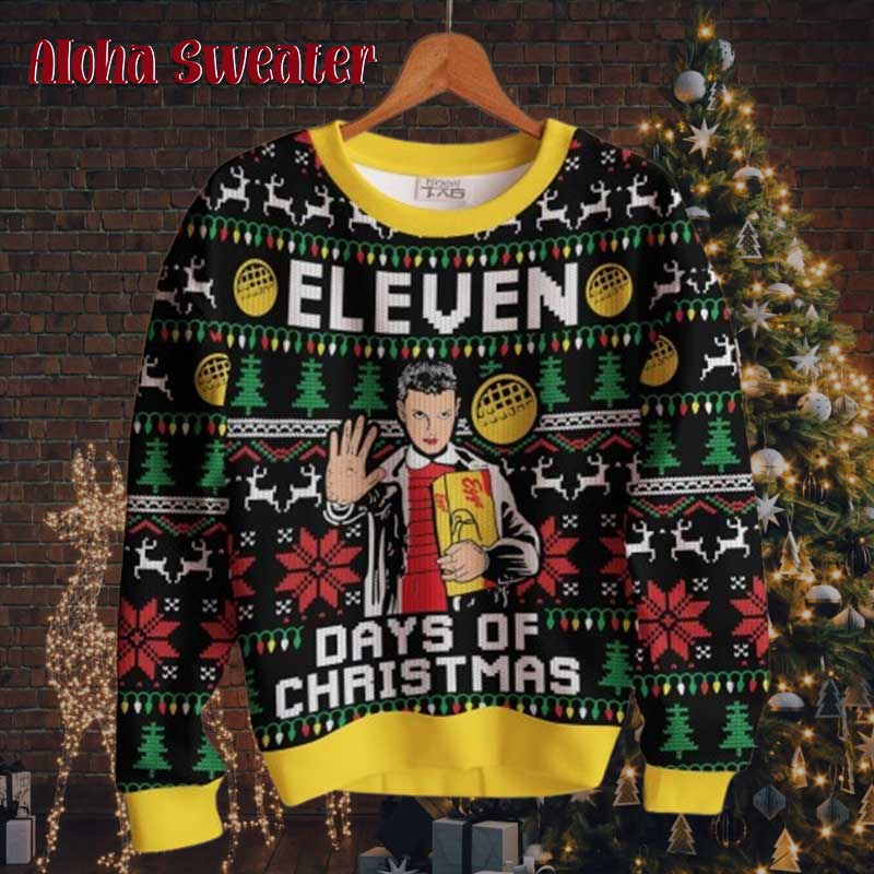 Eleven Days Of Christmas Stranger Things Ugly Christmas Sweater - Holiday Gift product image