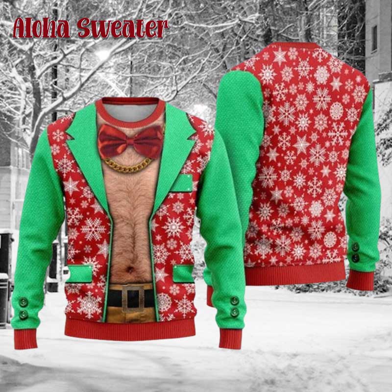 Faux Real Realistic Hairy Chest Ugly Christmas Sweater - Holiday Gift product image