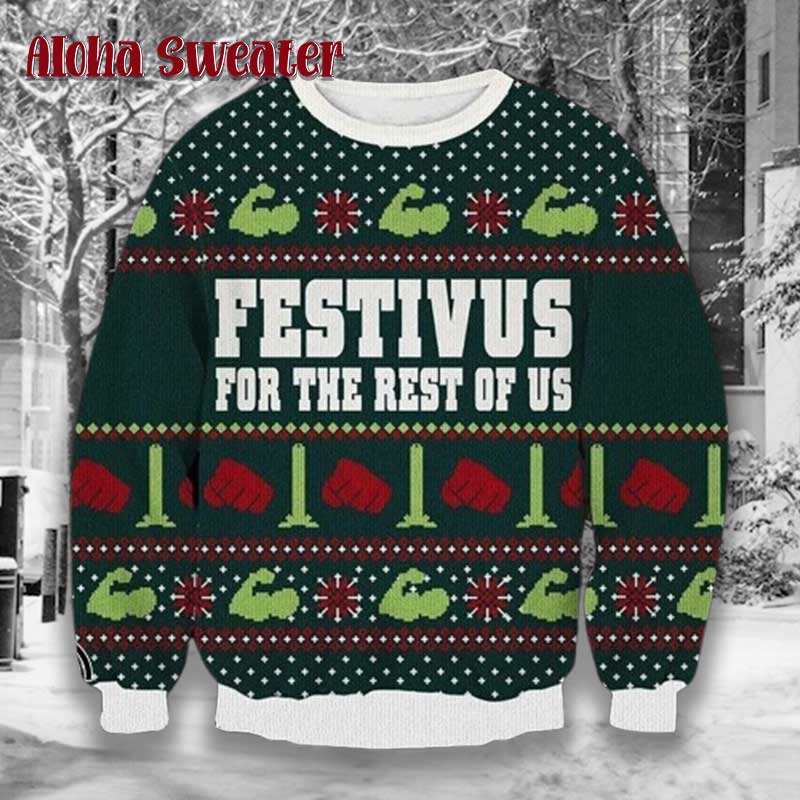 Festivus For The Rest Of Us Seinfeld Green Ugly Christmas Sweater - Holiday Gift product image