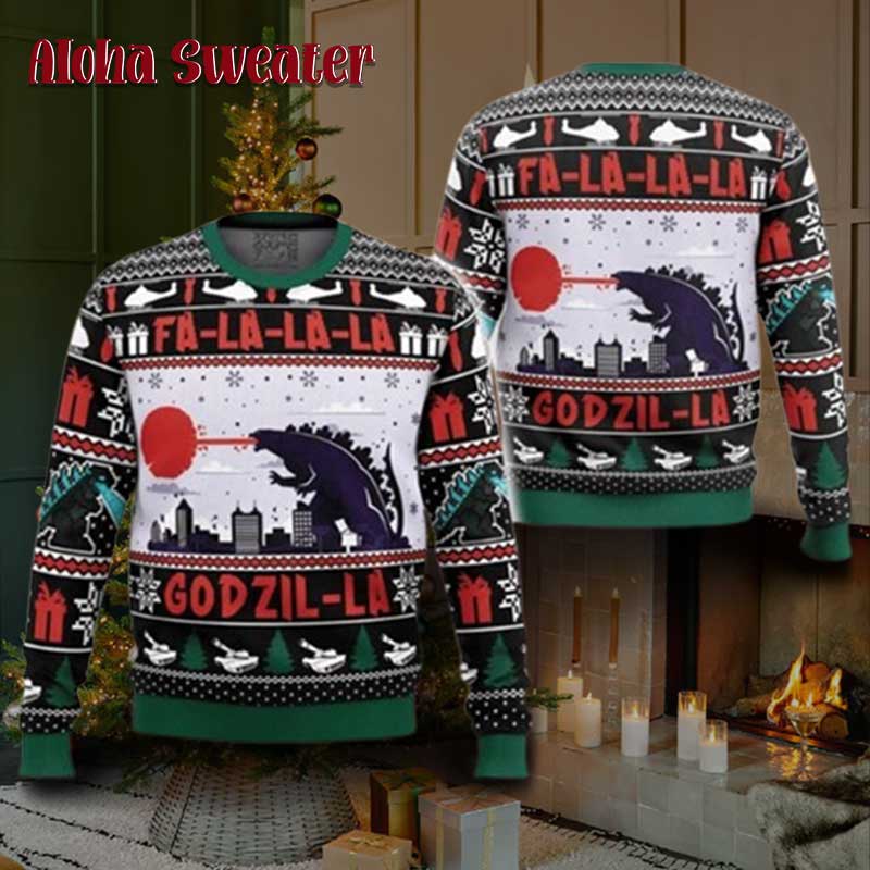 Fire Out Godzilla Ugly Christmas Sweater - Holiday Gift product image 3