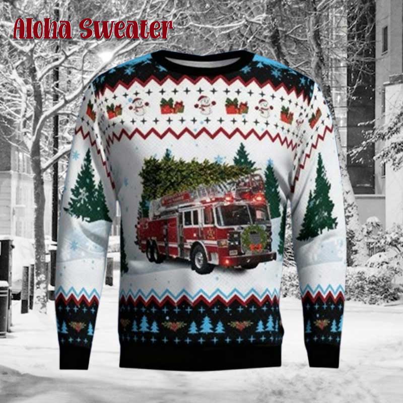 Christmas Firefighter Fire Department Ugly Christmas Sweater - Holiday Gift product image 2