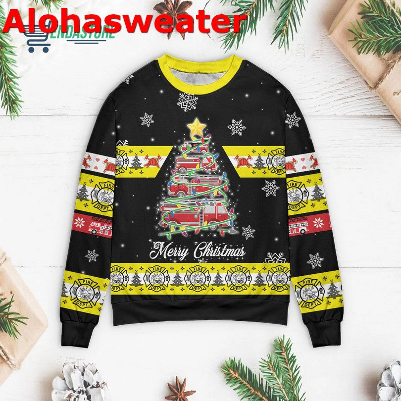 Firefighter made a Christmas tree Christmas Sweater - Holiday Gift product image 3