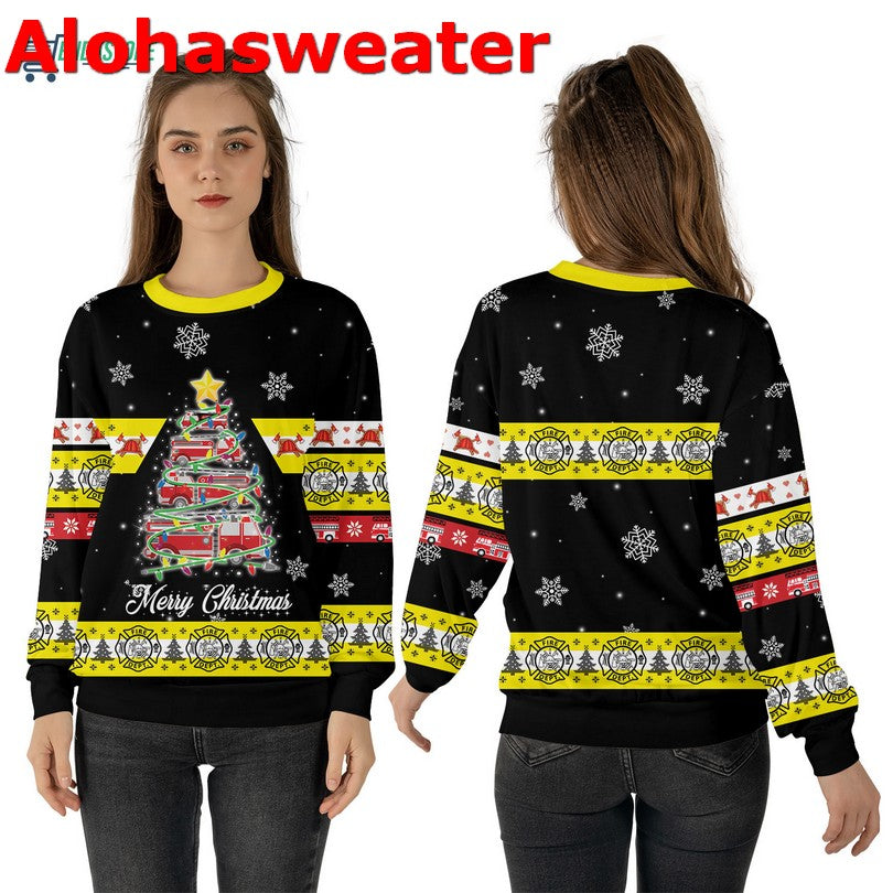 Firefighter made a Christmas tree Christmas Sweater - Holiday Gift product image 4