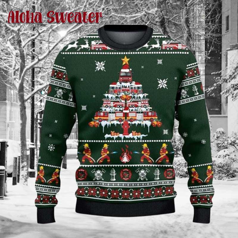 Fireman Firetruck Ugly Christmas Sweater - Holiday Gift product image 3