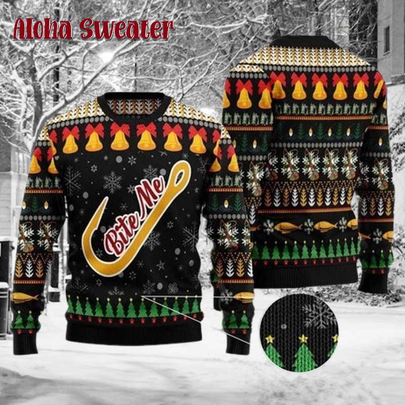 Fishing Bite Me 3d 3D Ugly Christmas Sweater - Holiday Gift product image