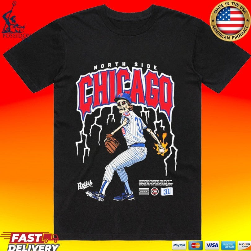 Flame Throwin' North Side Chicago Baseball Vintage - Adult & Kids T-Shirts, Sweatshirts & Hoodies apparel design preview 1