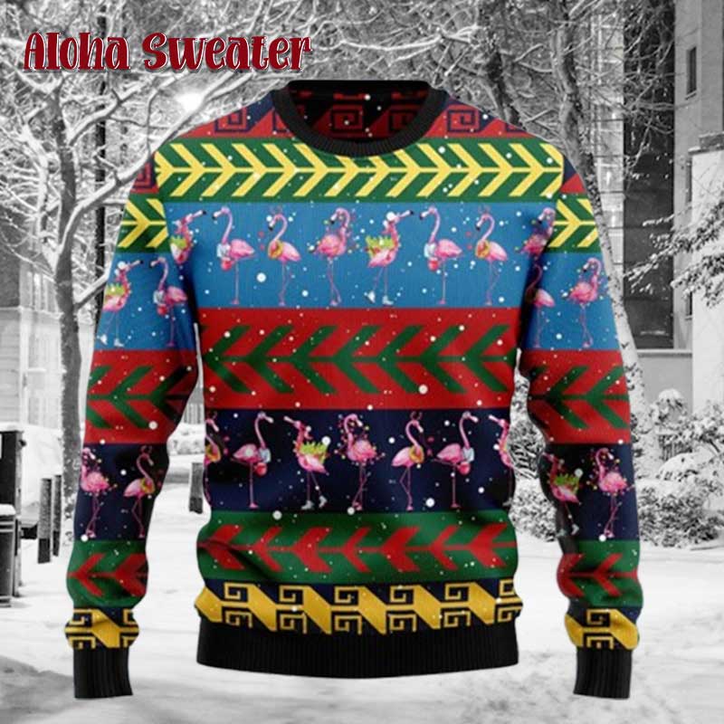 Flamingle All The Way Flamingo Ugly Christmas Sweater - Holiday Gift product image 2