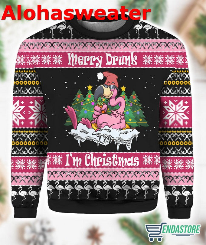 Flamingo Merry Drunk I’m Ugly Christmas Sweater - Holiday Gift product image