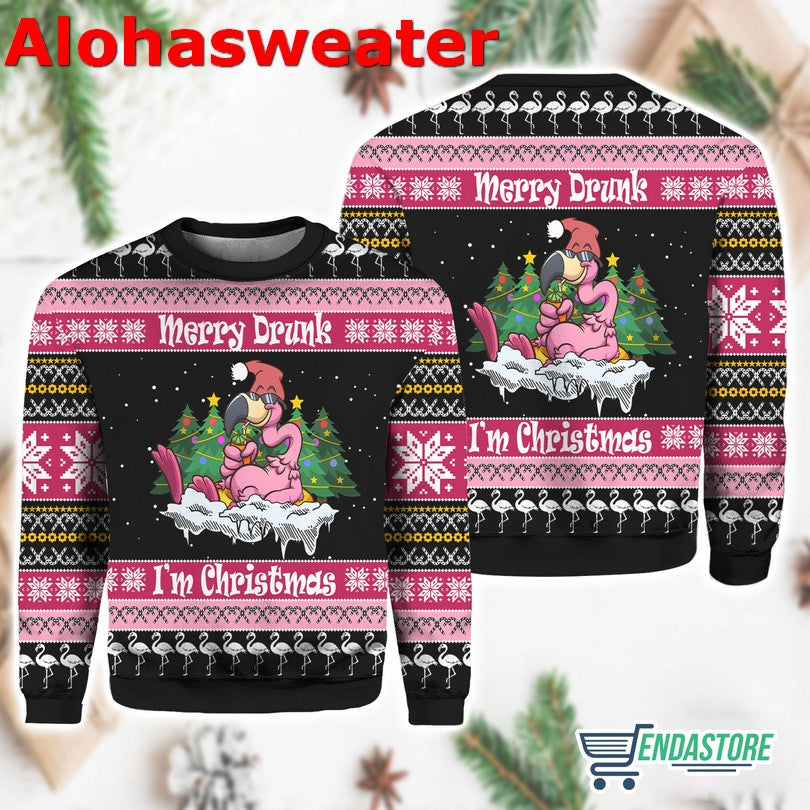Flamingo Merry Drunk I’m Ugly Christmas Sweater - Holiday Gift product image 2