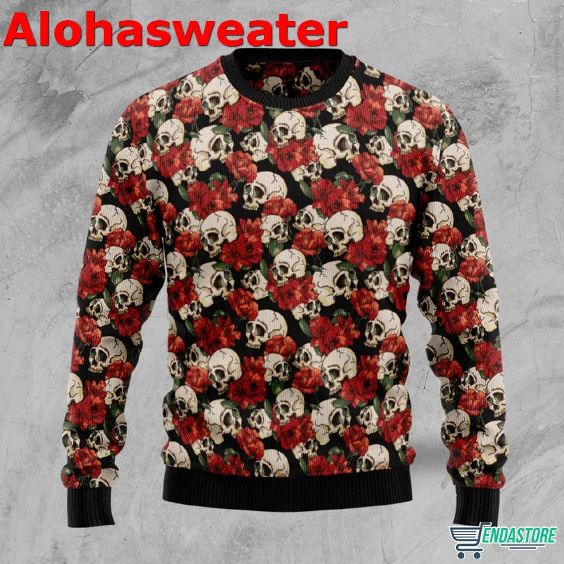 Flower Skull Ugly Christmas Sweater - Holiday Gift product image 3