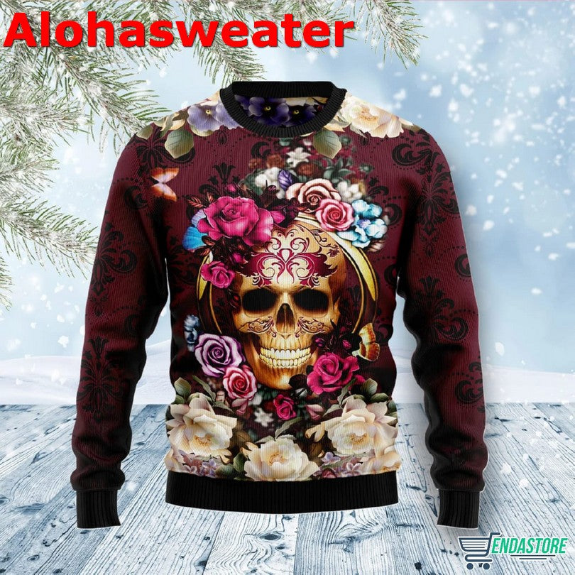 Flower Skull Ugly Christmas Sweater - Holiday Gift product image