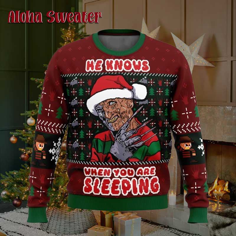Follow Your Dream Snowflakes Freddy Krueger Ugly Christmas Sweater - Holiday Gift product image 2