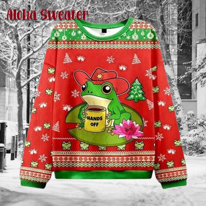 Frog Hands Off Coffee Cowboy Ugly Christmas Sweater - Holiday Gift product image
