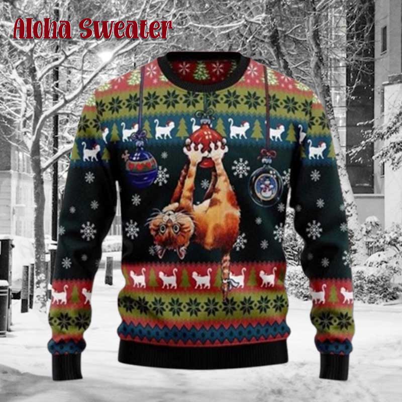 Funny Cat Pizza Laser Eyes Ugly Christmas Sweater - Holiday Gift product image 3