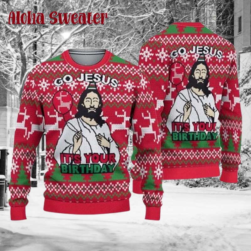 Cake Happy Birthday Jesus Ugly Christmas Sweater - Holiday Gift product image 2