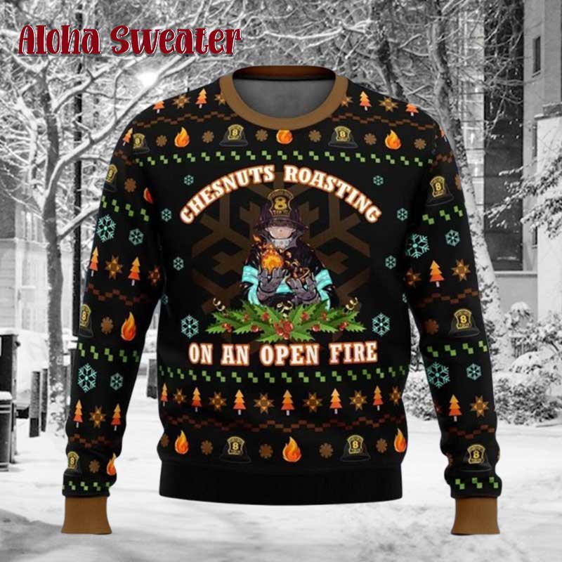 Funny Fire Force Firefighter Ugly Christmas Sweater - Holiday Gift product image