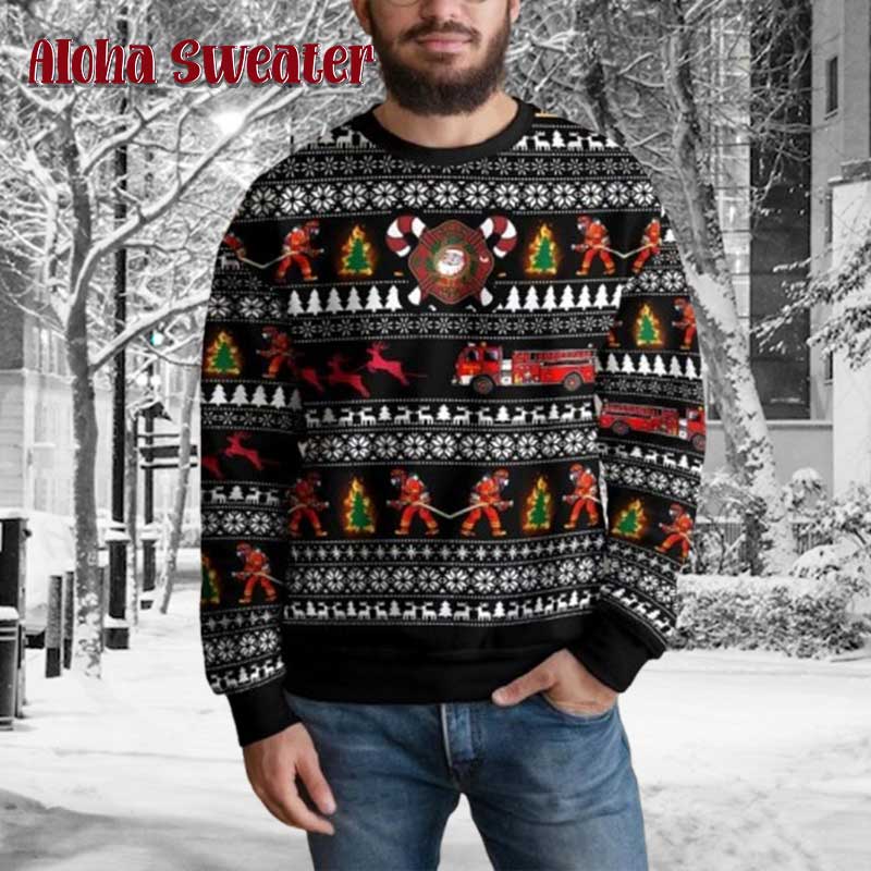 Funny Firefighter Rescue Team Ugly Christmas Sweater - Holiday Gift product image 3