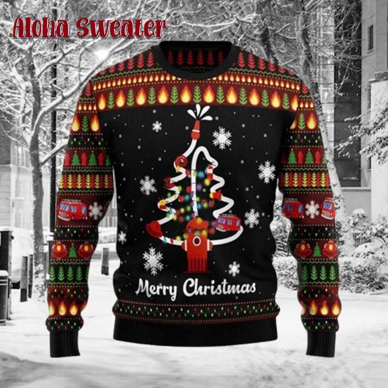Funny Firefighter Rescue Team Ugly Christmas Sweater - Holiday Gift product image