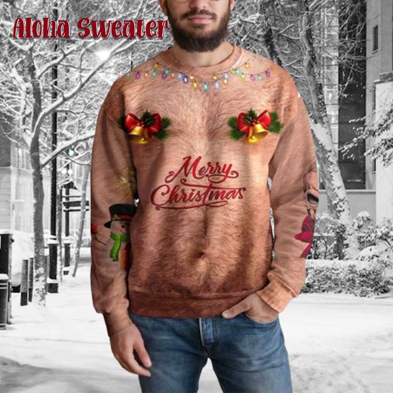 Faux Real Realistic Hairy Chest Ugly Christmas Sweater - Holiday Gift product image 3