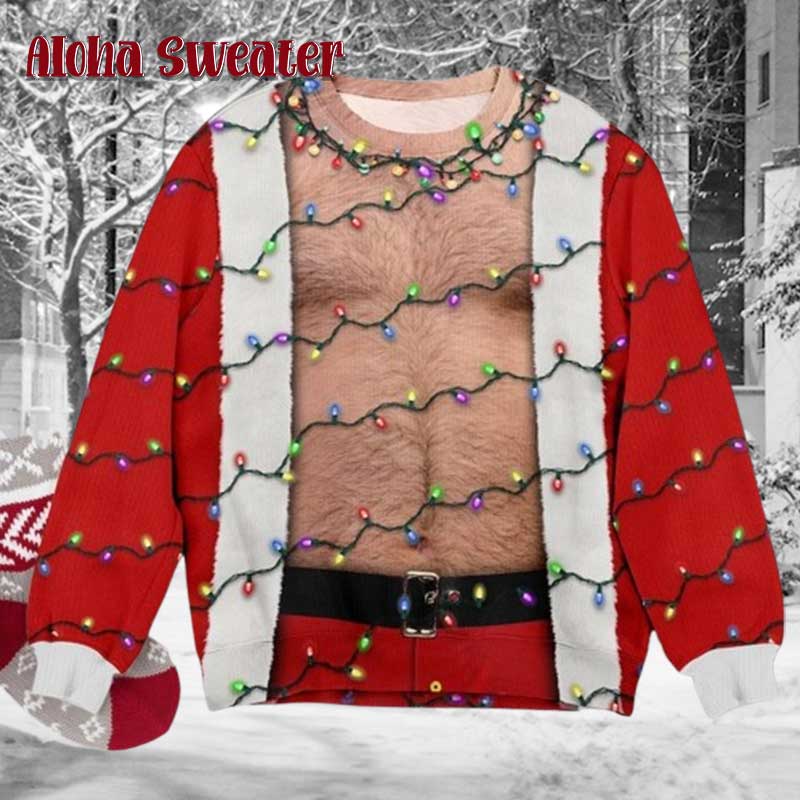 Funny Elf Costume Hilarious Hairy Chest Tattoo Ugly Christmas Sweater - Holiday Gift product image 5