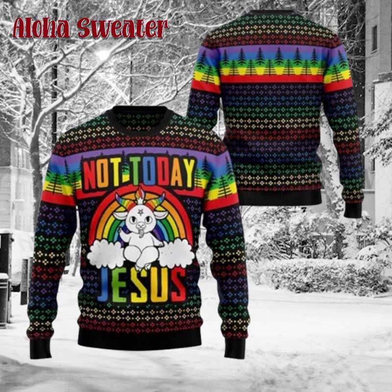 Gay Cozy Not Today Goat Rainbow Ugly Christmas Sweater - Holiday Gift product image