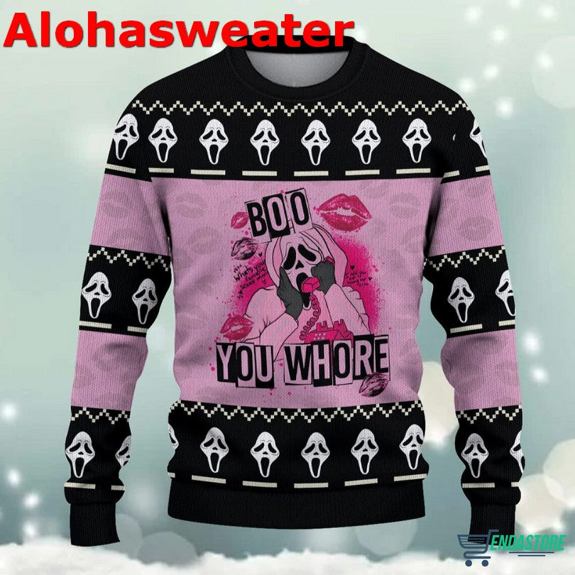 Ghostface Boo You Whore Halloween Ugly Christmas Sweater - Gift Idea product image