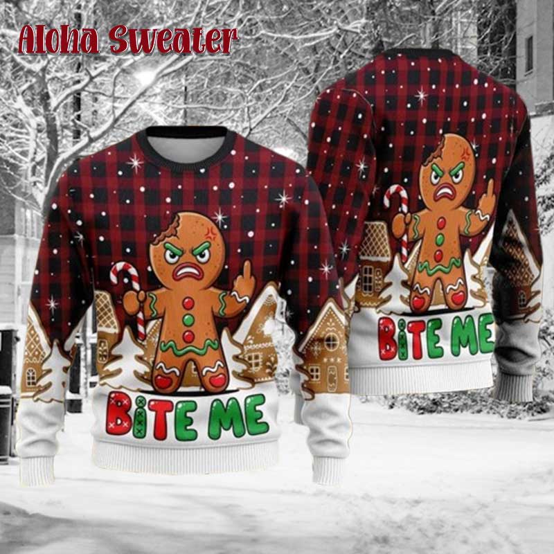Gingerbread Bite Me Ugly Christmas Sweater - Holiday Gift product image