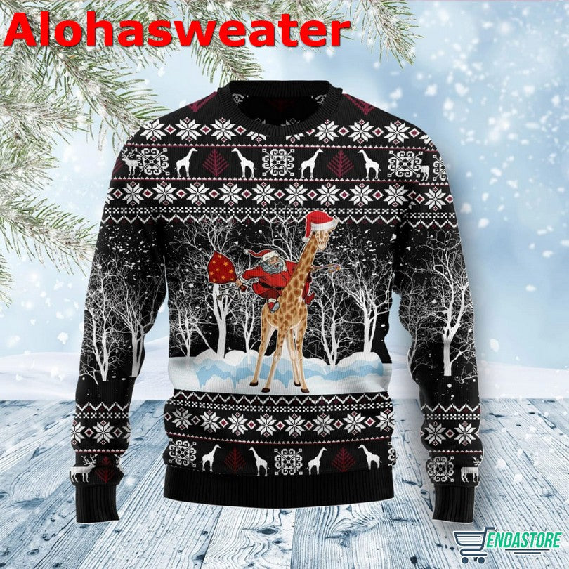 Giraffe and Santa Ugly Christmas Sweater - Holiday Gift product image