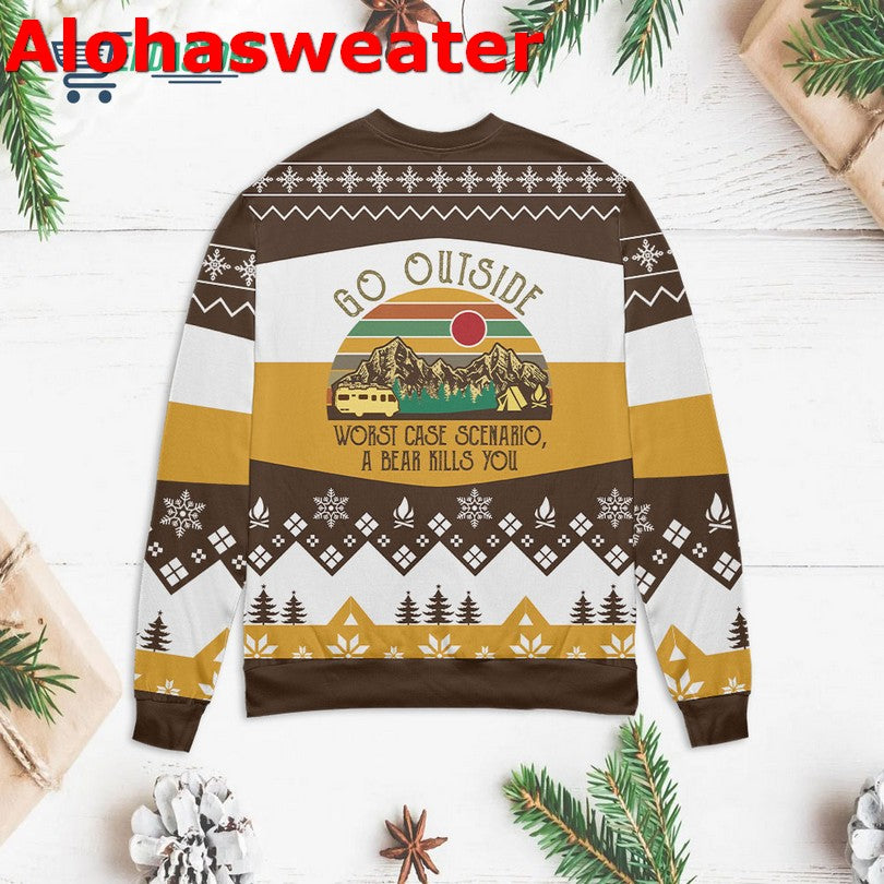 Go outside worst case scenario a bear kills you Christmas Sweater - Holiday Gift product image 2