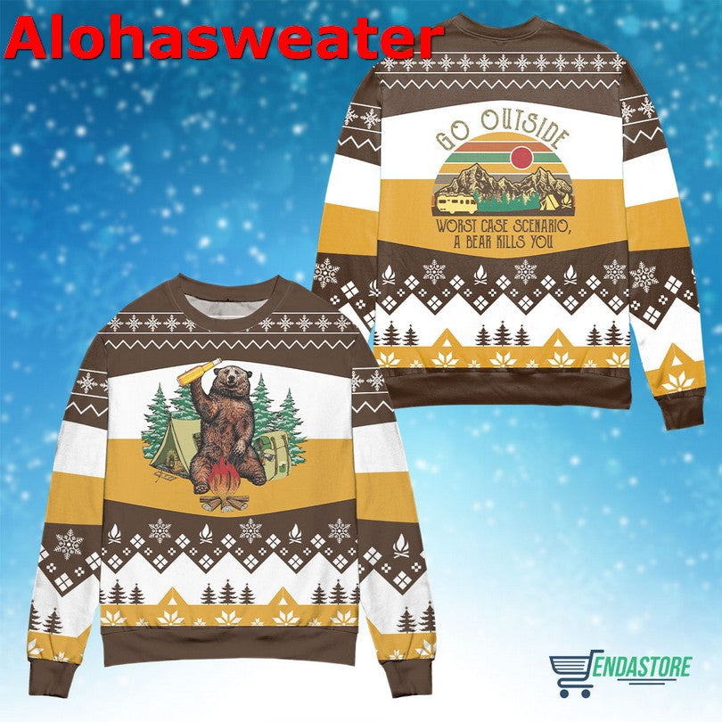 Go outside worst case scenario a bear kills you Christmas Sweater - Holiday Gift product image 3