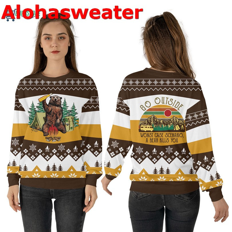 Go outside worst case scenario a bear kills you Christmas Sweater - Holiday Gift product image 4