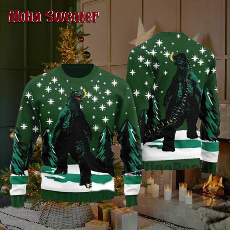 Godzilla Fa La La Parody Ugly Christmas Sweater - Holiday Gift product image 2