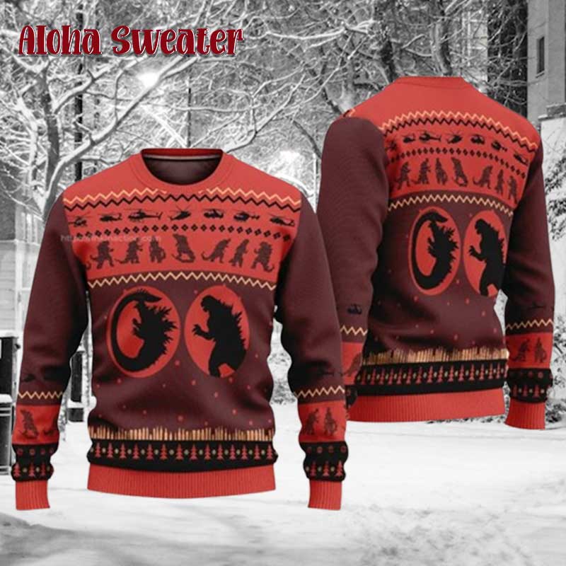 Godzilla Movie Japanese Version Ugly Christmas Sweater - Holiday Gift product image 5
