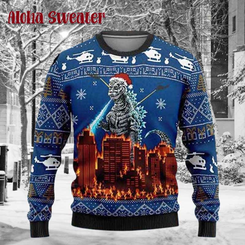 Godzilla Movie Japanese Version Ugly Christmas Sweater - Holiday Gift product image 3