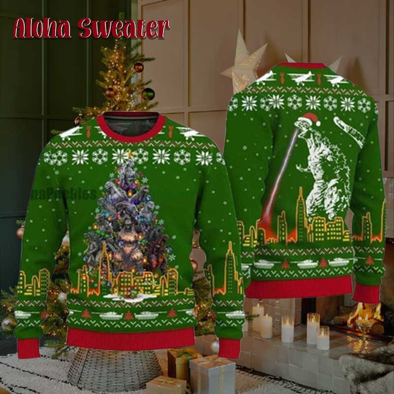 Godzilla Fa La La Parody Ugly Christmas Sweater - Holiday Gift product image 5