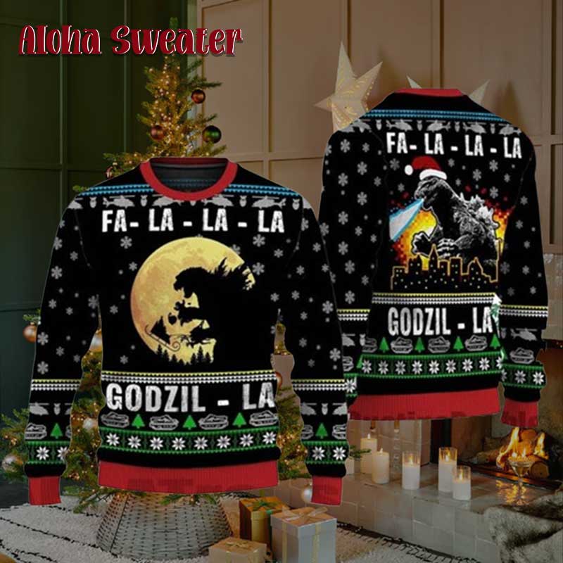 Godzilla Catzila Santa Clause Ugly Christmas Sweater - Holiday Gift product image 5