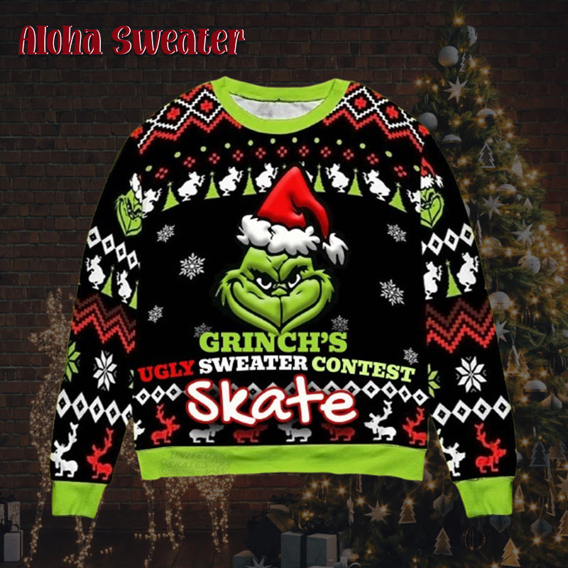 Grinch Wearing Santa Hat Big Design Ugly Christmas Sweater - Holiday Gift product image 3