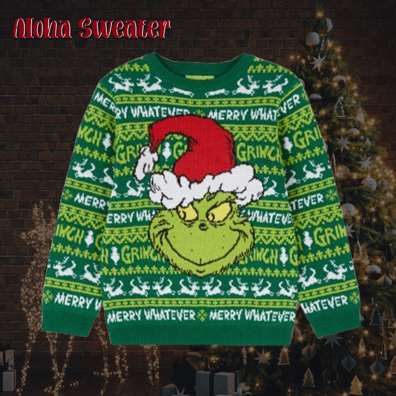 Grinch Wearing Santa Hat Big Design Ugly Christmas Sweater - Holiday Gift product image
