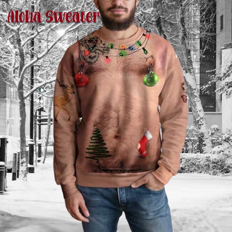 Ho Ho Ho Hairy Chest Tattoo Ugly Christmas Sweater - Holiday Gift product image 5