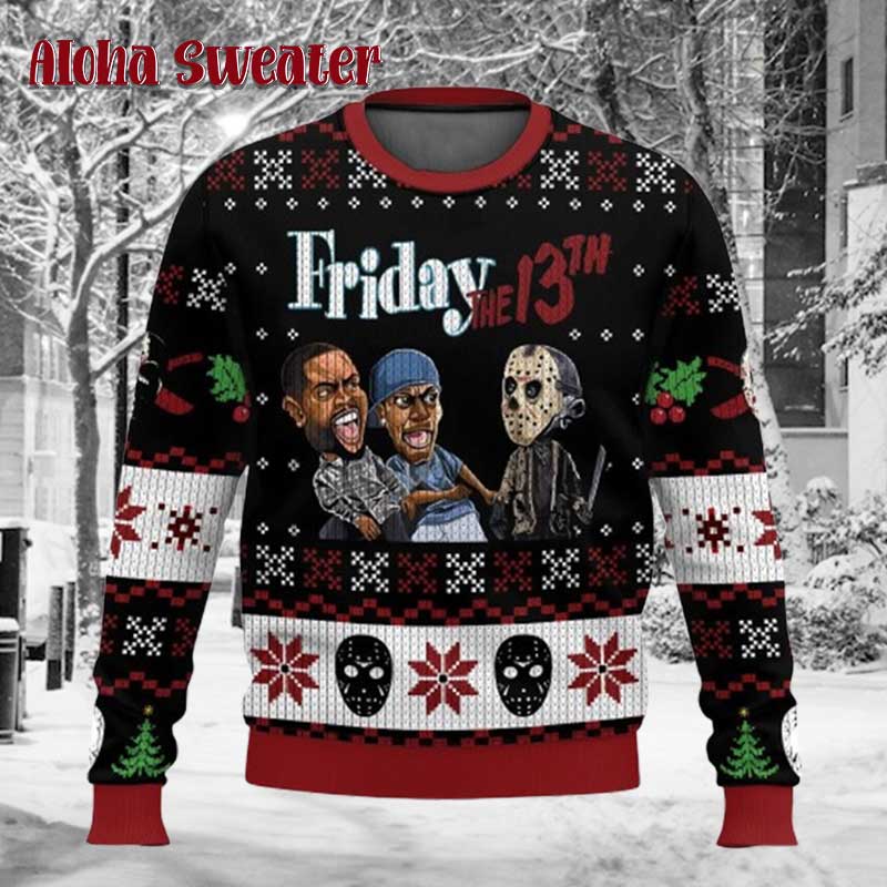Brothers Of Horror Freddy Krueger Jason Voorhees Ugly Christmas Sweater - Holiday Gift product image 4