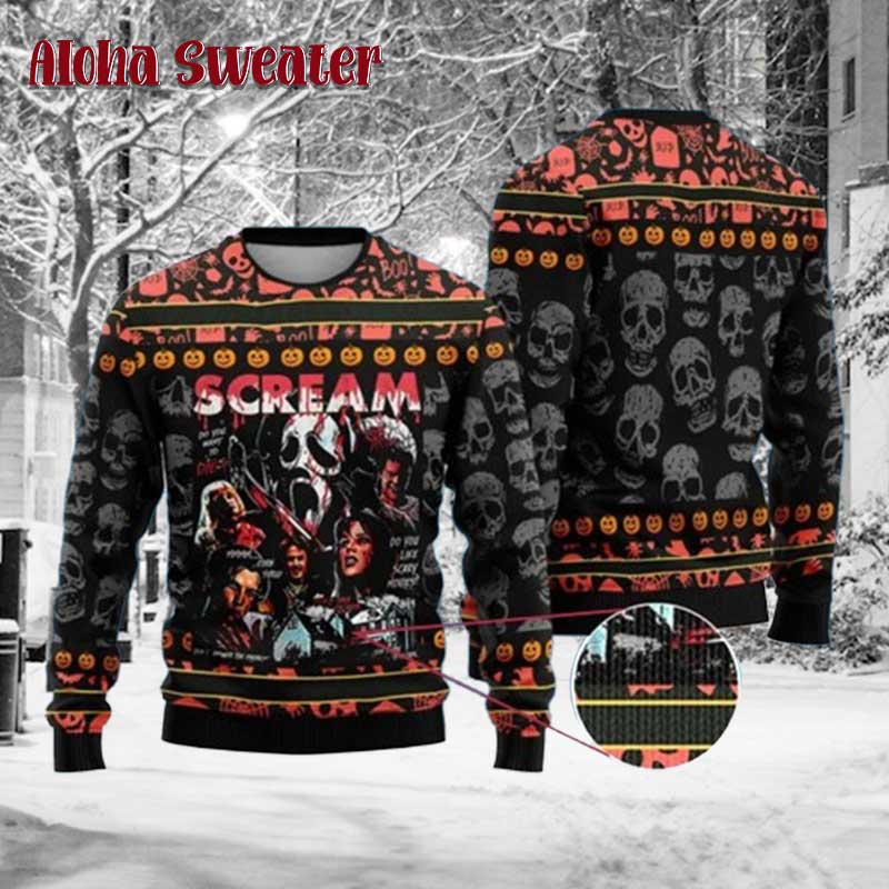 Happy Halloween Ghostface Scream Ugly Christmas Sweater - Holiday Gift product image 3