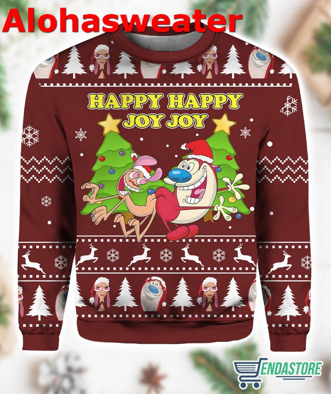 Happy Happy Joy Joy Ren And Stimpy Ugly Christmas Sweater - Holiday Gift product image
